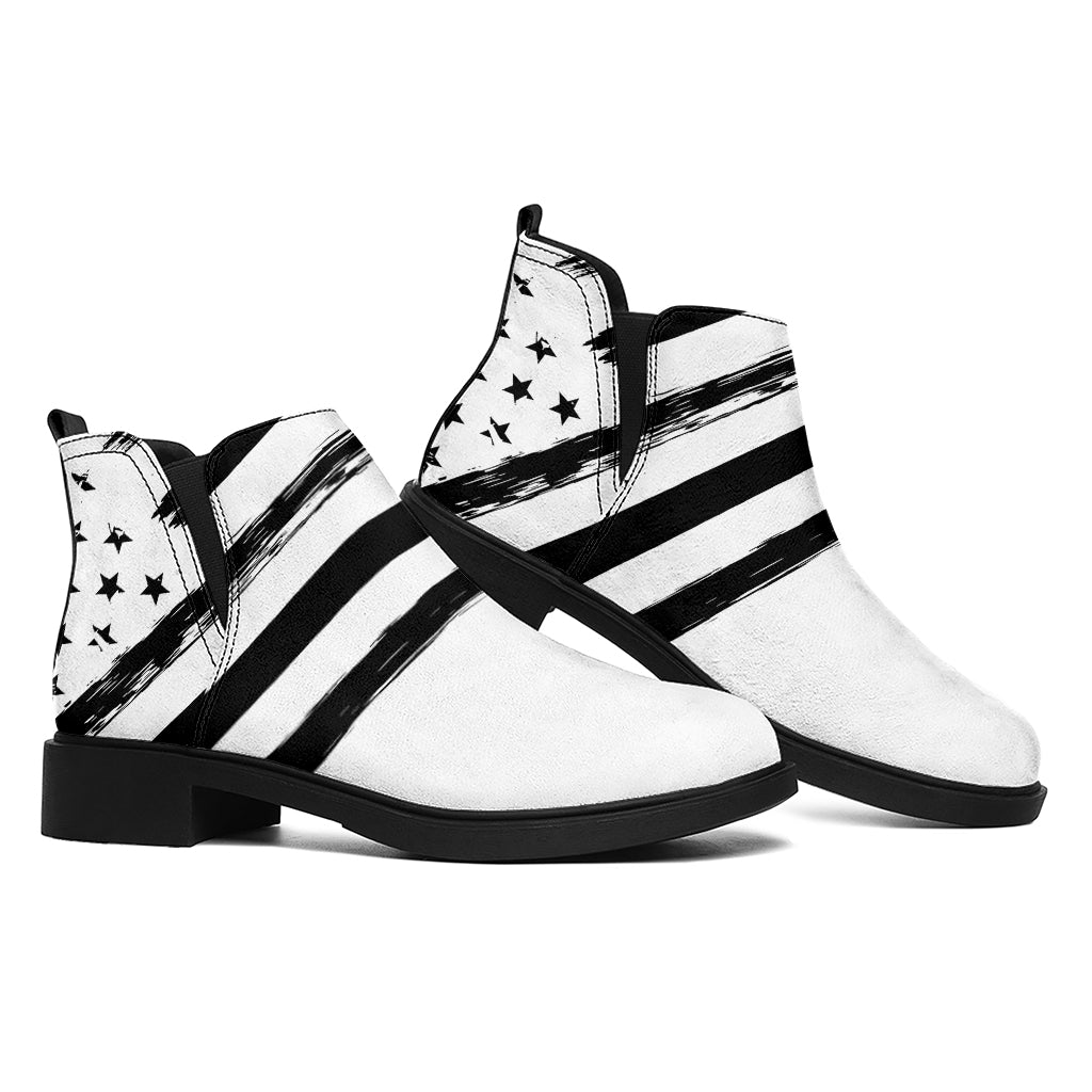 White And Black USA Flag Print Flat Ankle Boots