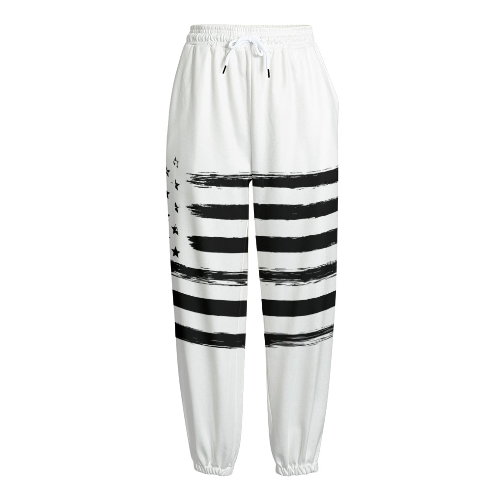 White And Black USA Flag Print Fleece Lined Knit Pants