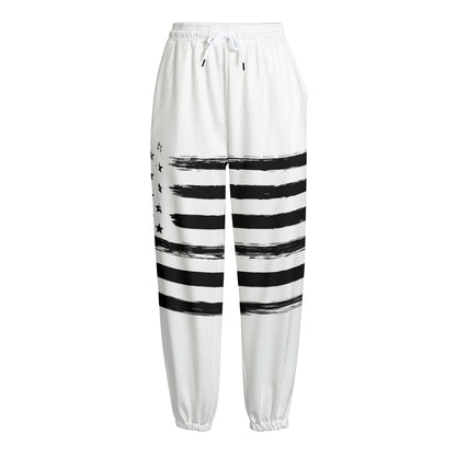 White And Black USA Flag Print Fleece Lined Knit Pants