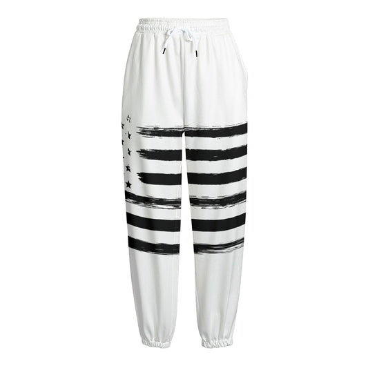 White And Black USA Flag Print Fleece Lined Knit Pants