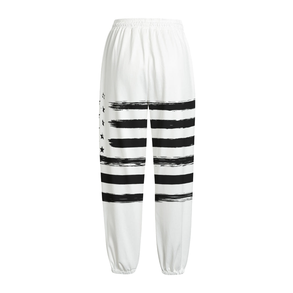 White And Black USA Flag Print Fleece Lined Knit Pants