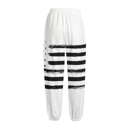 White And Black USA Flag Print Fleece Lined Knit Pants
