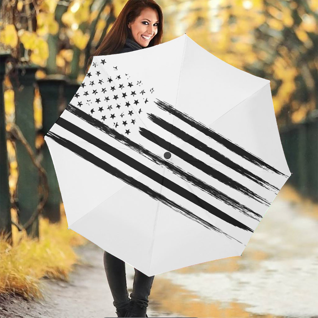 White And Black USA Flag Print Foldable Umbrella