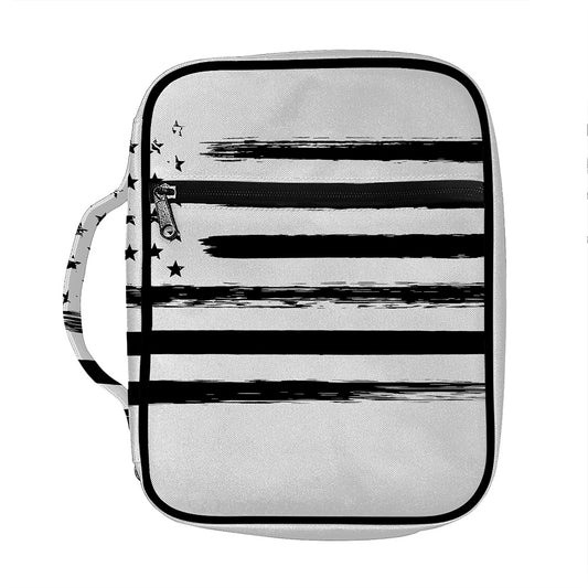 White And Black USA Flag Print Front Pocket Bible Bag
