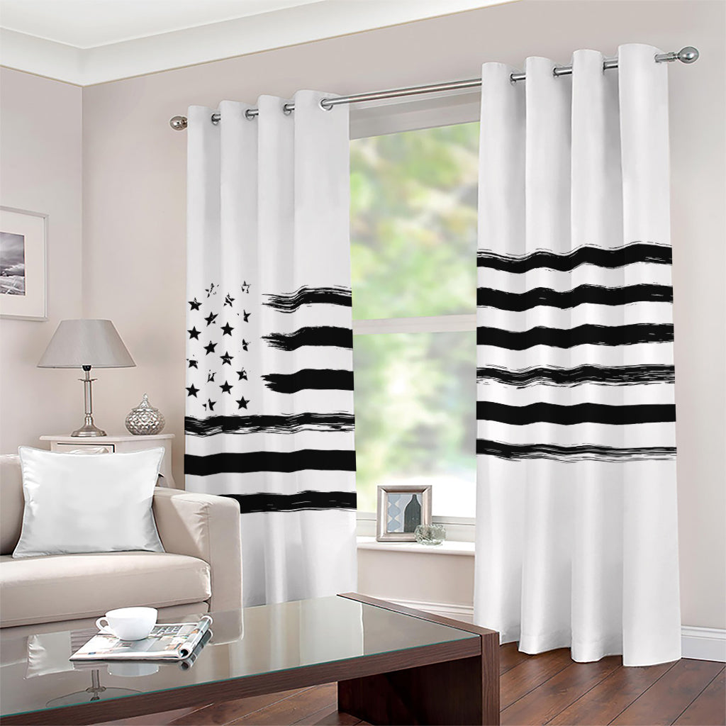 White And Black USA Flag Print Grommet Curtains