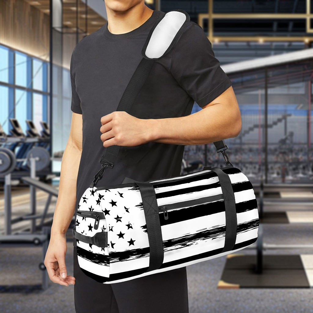 White And Black USA Flag Print Gym Bag