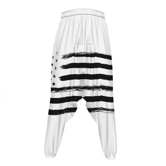 White And Black USA Flag Print Hammer Pants