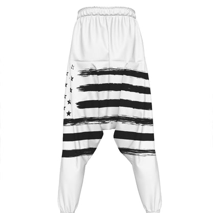 White And Black USA Flag Print Hammer Pants