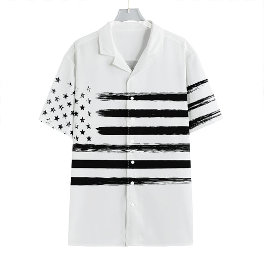 White And Black USA Flag Print Hawaiian Shirt