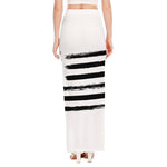 White And Black USA Flag Print High Slit Maxi Skirt