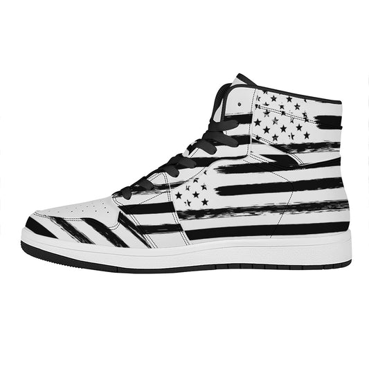 White And Black USA Flag Print High Top Leather Sneakers