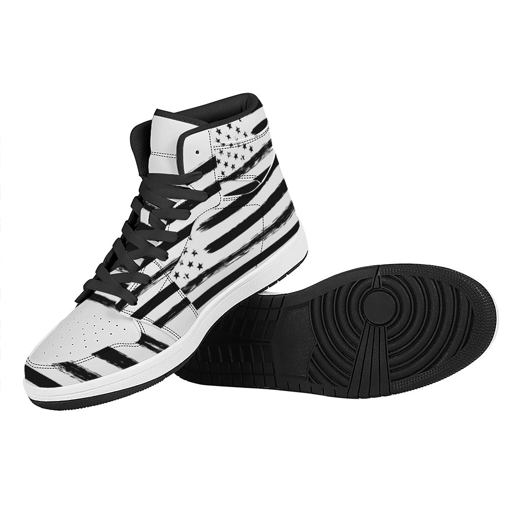 White And Black USA Flag Print High Top Leather Sneakers