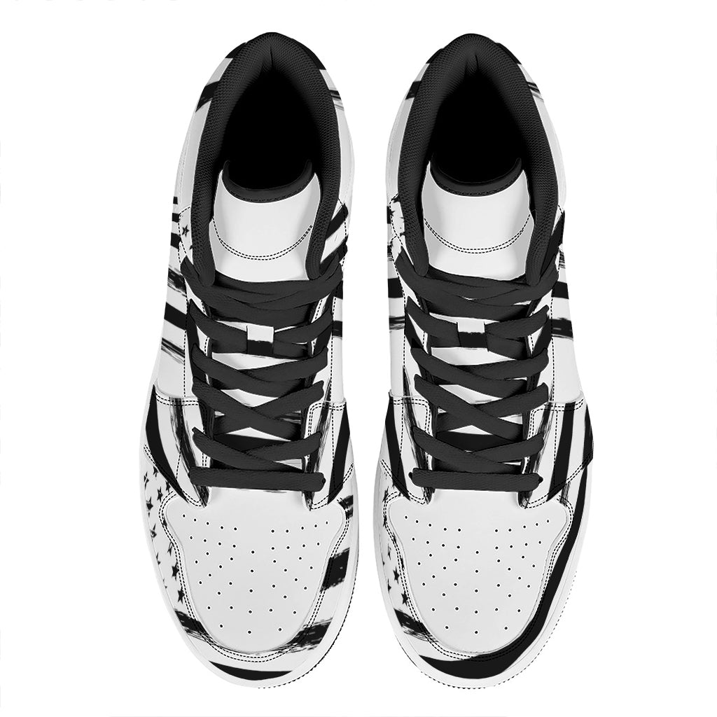 White And Black USA Flag Print High Top Leather Sneakers