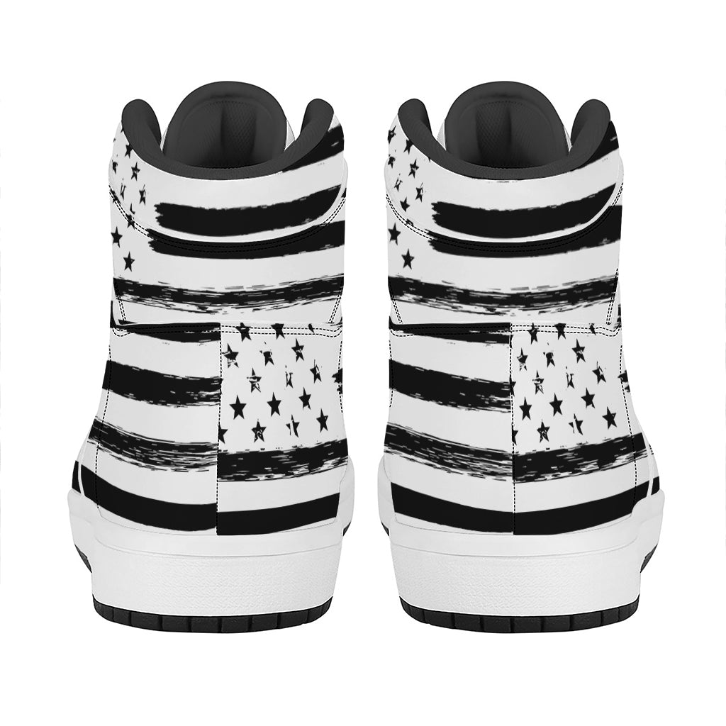 White And Black USA Flag Print High Top Leather Sneakers