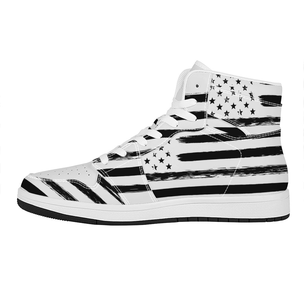 White And Black USA Flag Print High Top Leather Sneakers