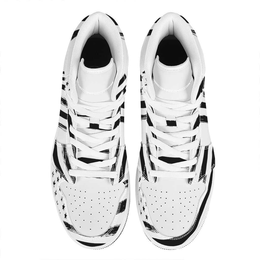 White And Black USA Flag Print High Top Leather Sneakers