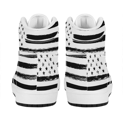 White And Black USA Flag Print High Top Leather Sneakers