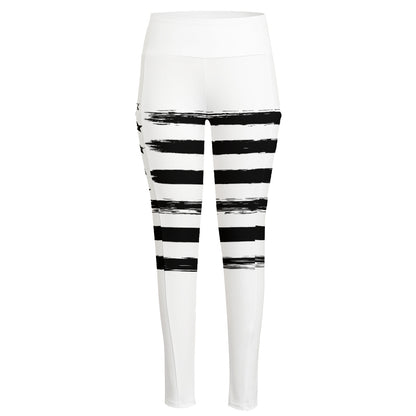 White And Black USA Flag Print High-Waisted Pocket Leggings