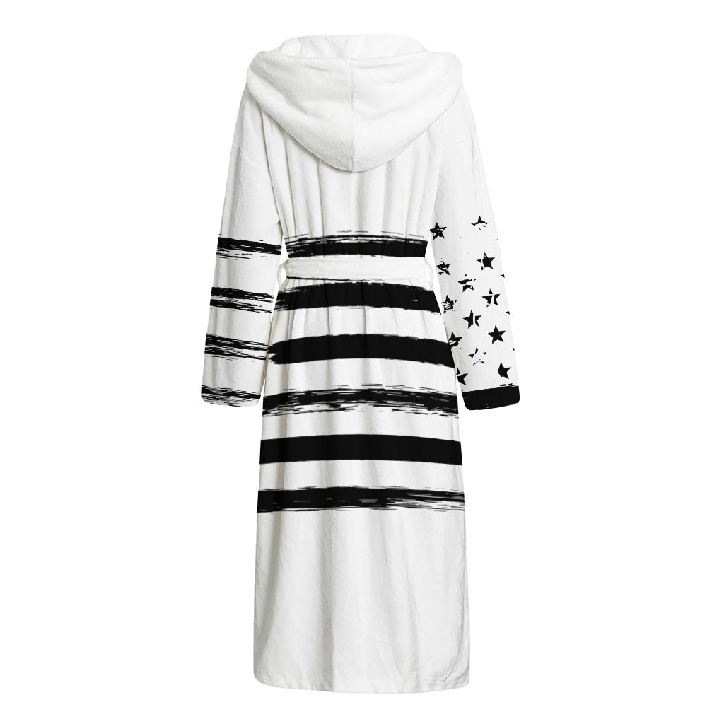 White And Black USA Flag Print Hooded Bathrobe