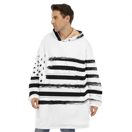 White And Black USA Flag Print Hoodie Blanket