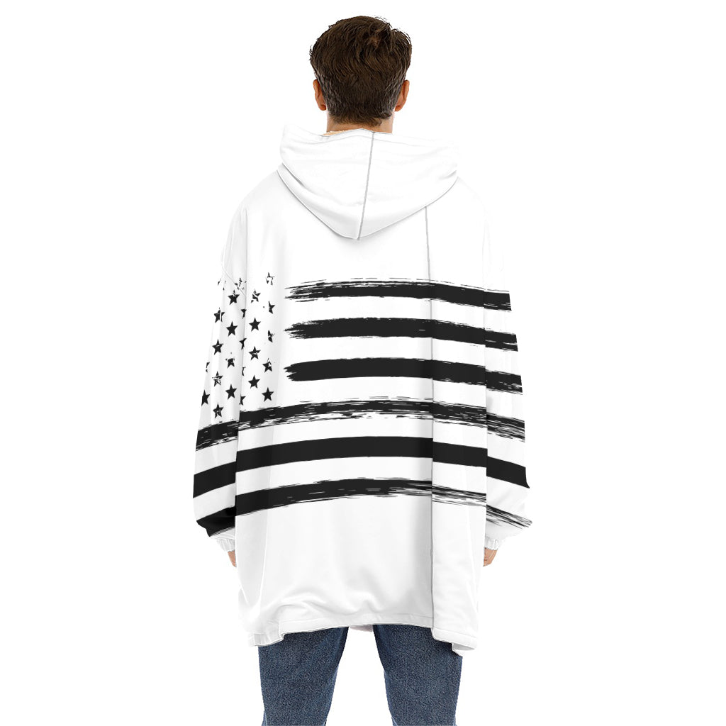 White And Black USA Flag Print Hoodie Blanket
