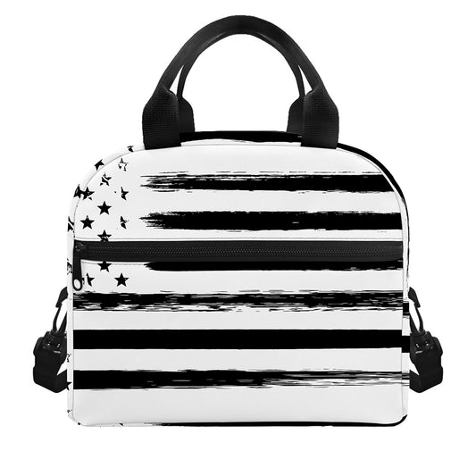 White And Black USA Flag Print Insulated Lunch Bag