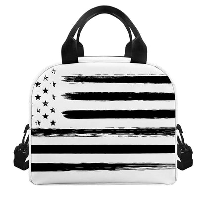 White And Black USA Flag Print Insulated Lunch Bag