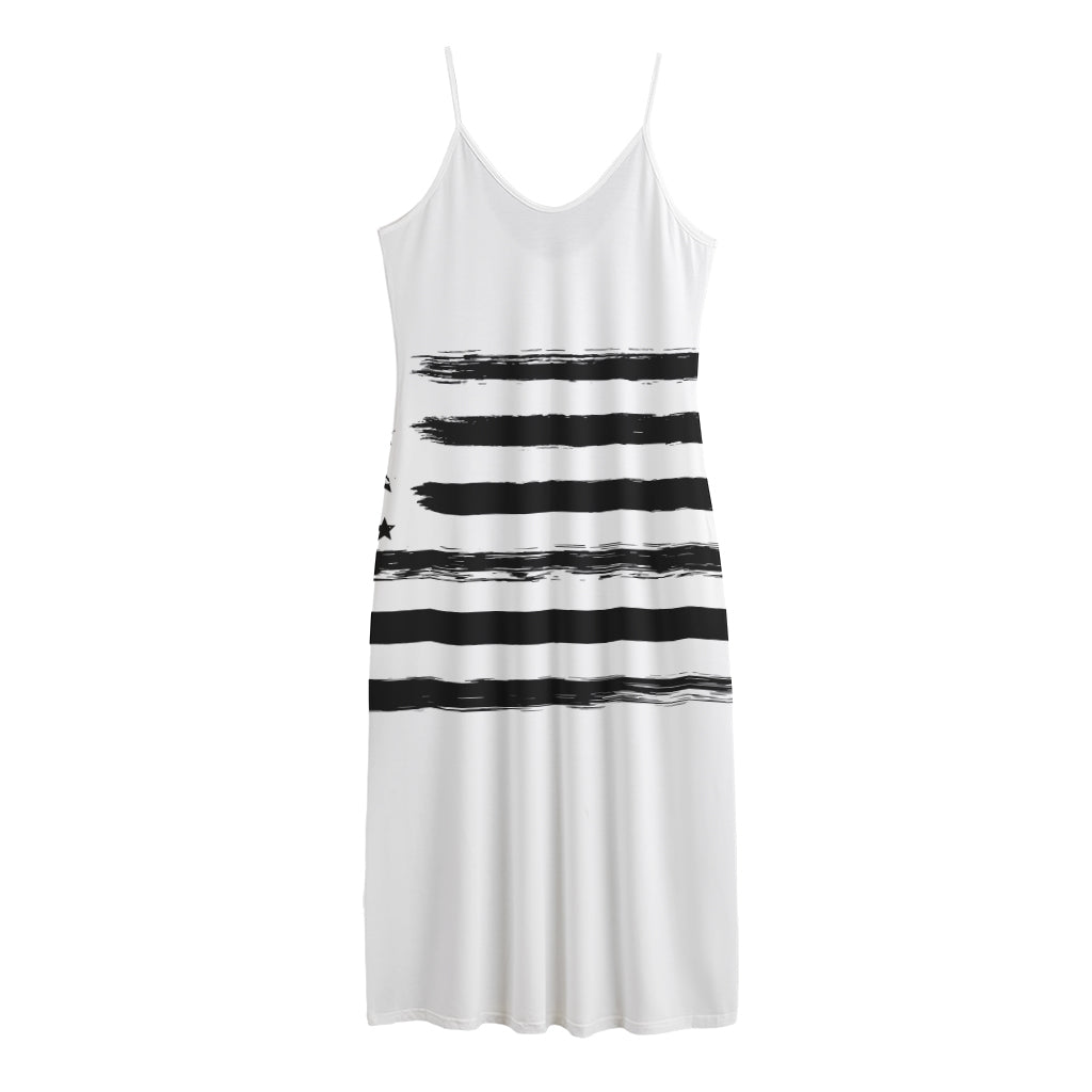 White And Black USA Flag Print Jersey Midi Cami Dress