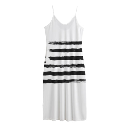White And Black USA Flag Print Jersey Midi Cami Dress