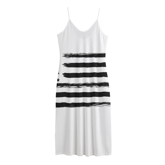 White And Black USA Flag Print Jersey Midi Cami Dress
