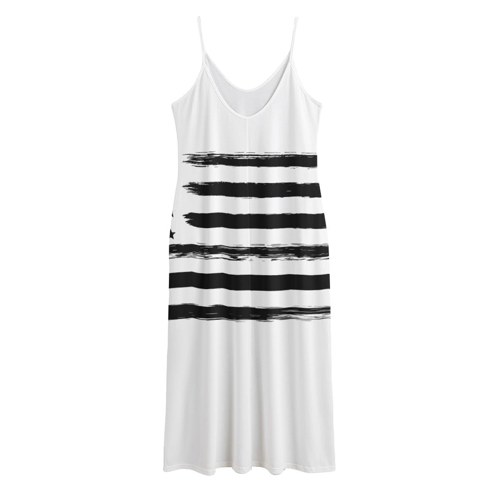 White And Black USA Flag Print Jersey Midi Cami Dress