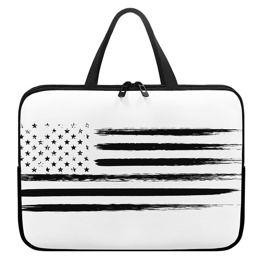White And Black USA Flag Print Laptop Sleeve With Handle