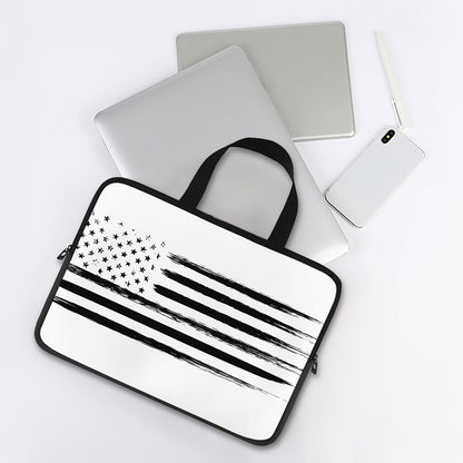 White And Black USA Flag Print Laptop Sleeve With Handle