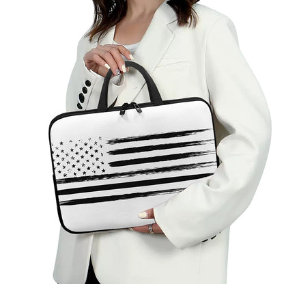 White And Black USA Flag Print Laptop Sleeve With Handle