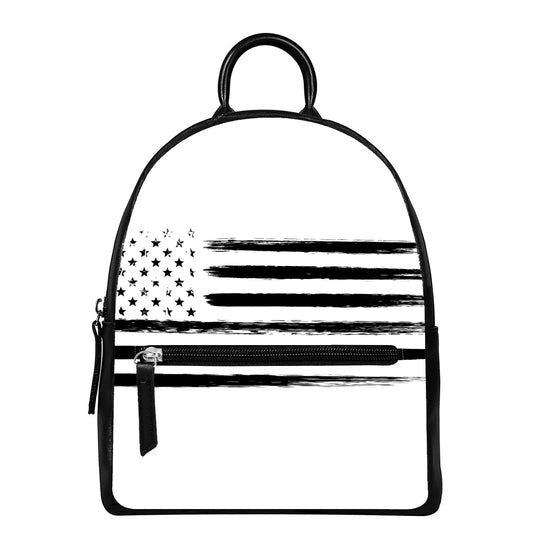 White And Black USA Flag Print Leather Backpack