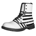 White And Black USA Flag Print Lace-Up Boots