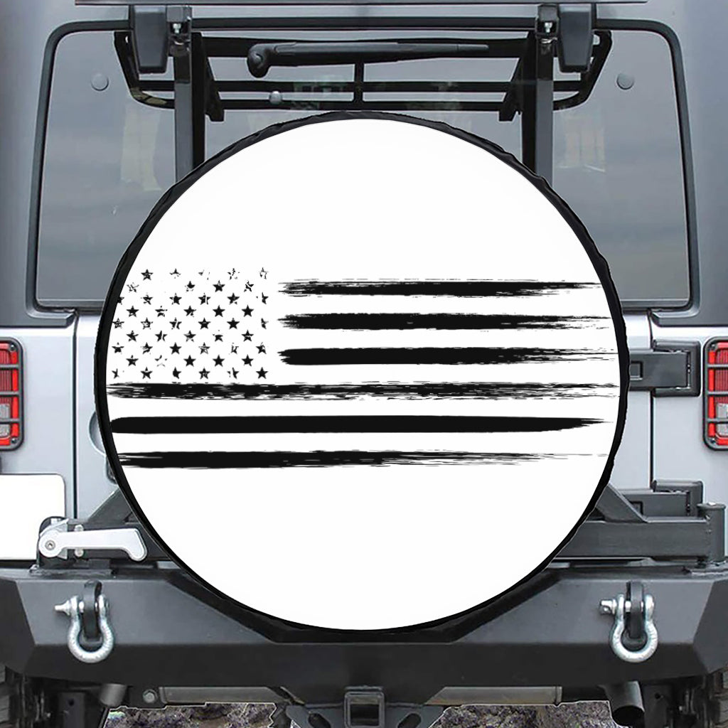 White And Black USA Flag Print Leather Spare Tire Cover