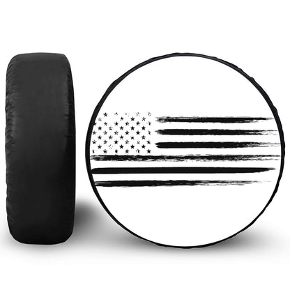 White And Black USA Flag Print Leather Spare Tire Cover