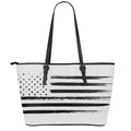 White And Black USA Flag Print Leather Tote Bag With Zipper