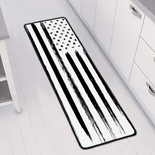 White And Black USA Flag Print Long Kitchen Mat