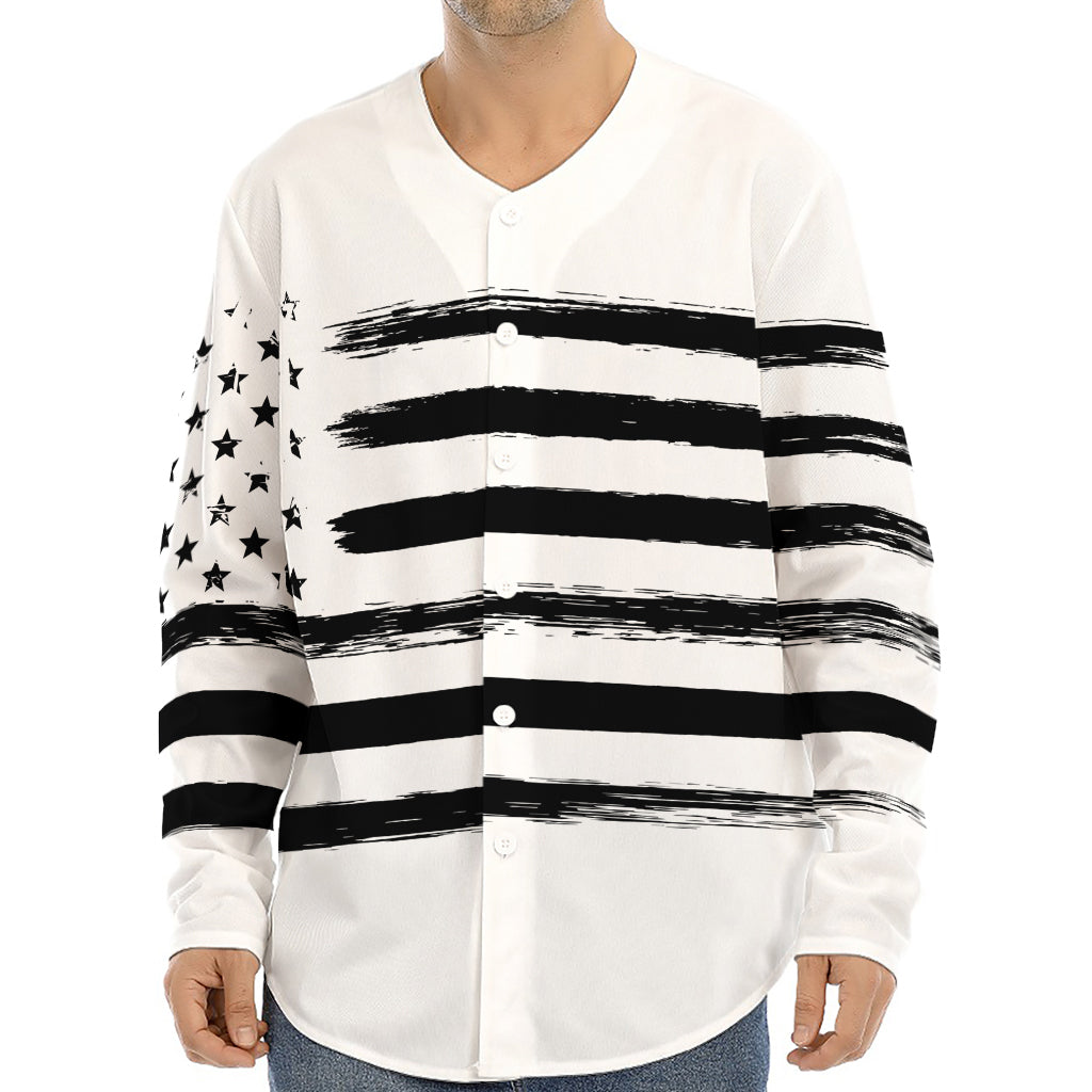 White And Black USA Flag Print Long Sleeve Baseball Jersey