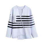 White And Black USA Flag Print Long Sleeve Short Coat