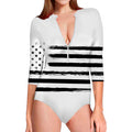 White And Black USA Flag Print Long Sleeve Swimsuit