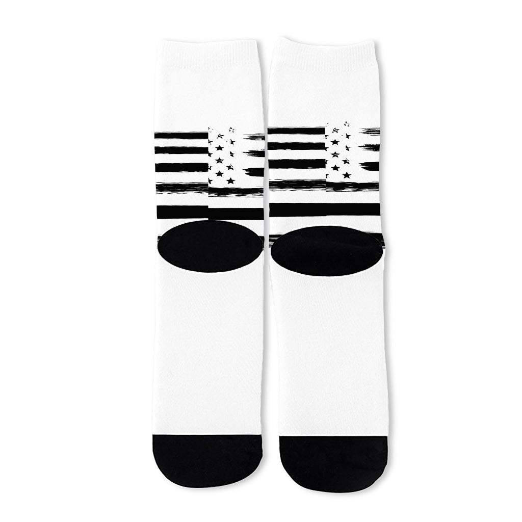 White And Black USA Flag Print Long Socks