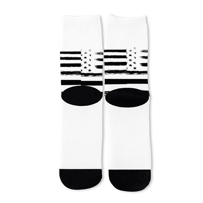 White And Black USA Flag Print Long Socks