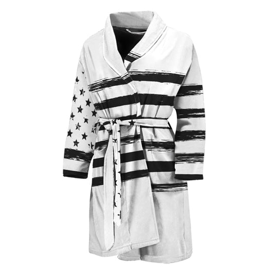 White And Black USA Flag Print Men's Bathrobe