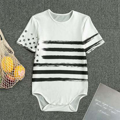 White And Black USA Flag Print Men's Bodysuit