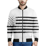 White And Black USA Flag Print Men's Bomber Jacket