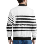 White And Black USA Flag Print Men's Bomber Jacket