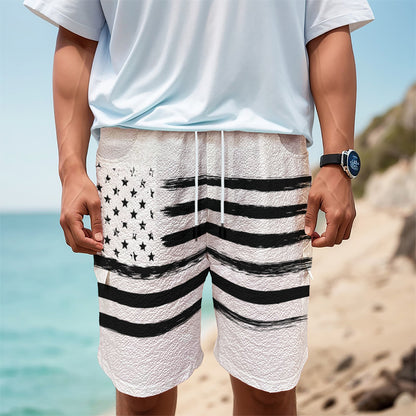White And Black USA Flag Print Men's Cargo Shorts